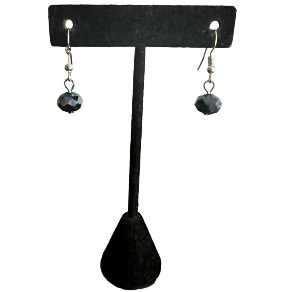 🍭6/$30 Fancy faceted dark beaded dangle drop earrings on silver tone hooks